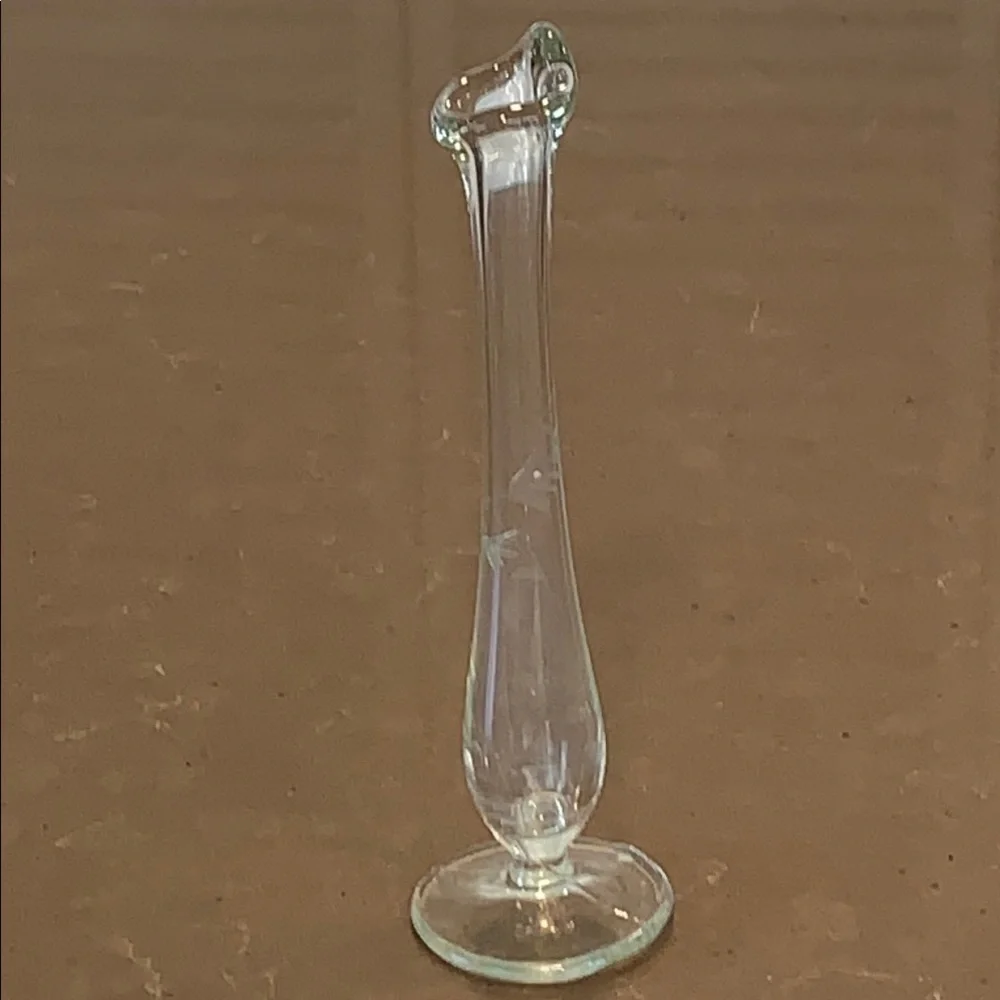 Vtg MCM Etched Glass Swung Vase 9.25”